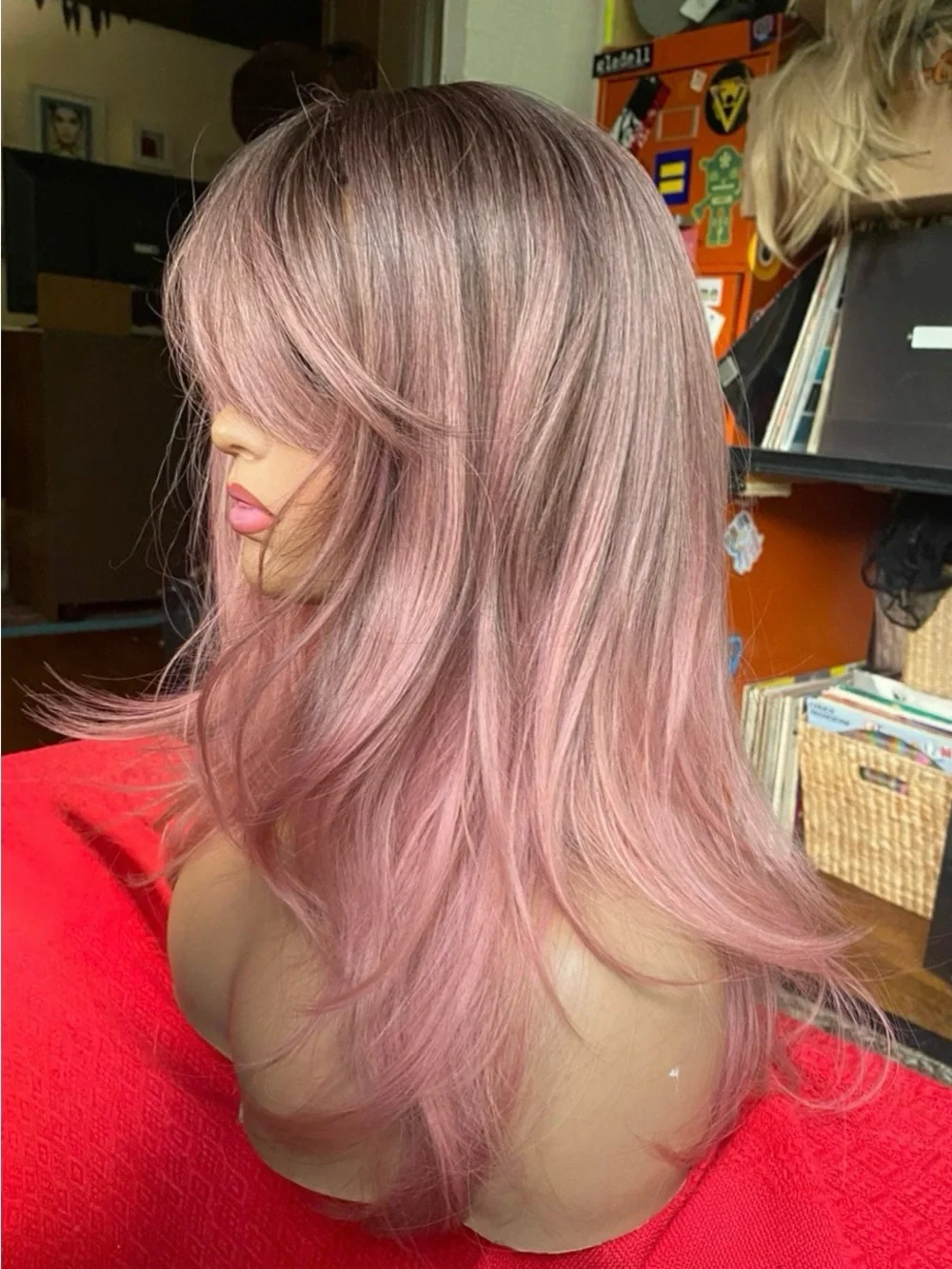 realistic ombré rooted sweet pink wig